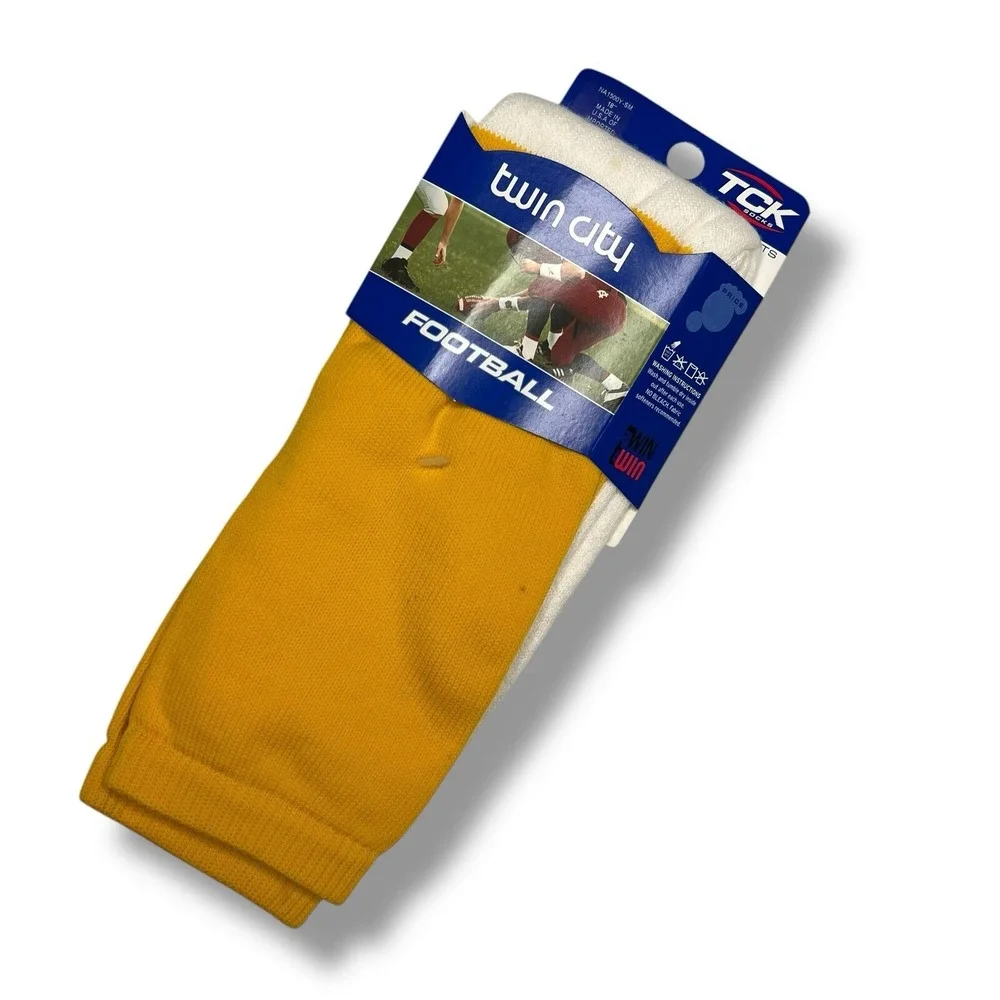 Twin City TCK Football Tube Socks Gold White 18 Inch NA1500Y-SM 2 Pairs USA Made